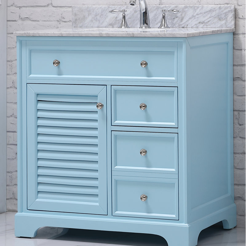 Closter 32'' Single Bathroom Vanity with Genuine Marble Top, Powder Blue