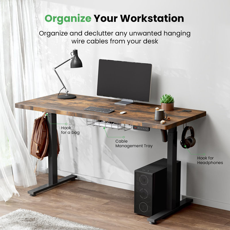 Standing Desk – Adjustable Height Electric Desk With Memory Controller, 46" H x 63" W x 24" D, Brown/Red
