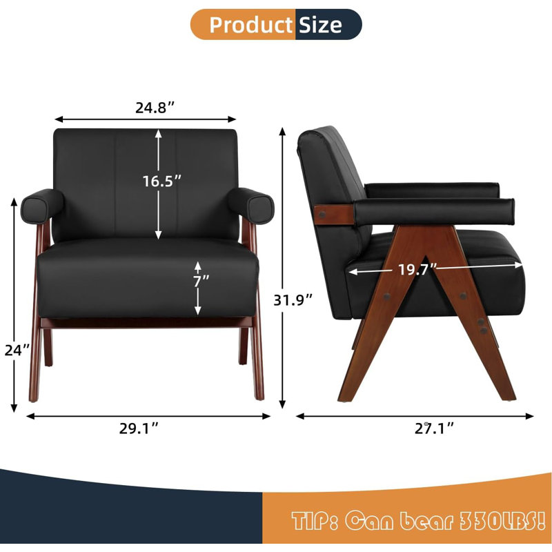 Faux Leather Armchair, Black Faux Leather