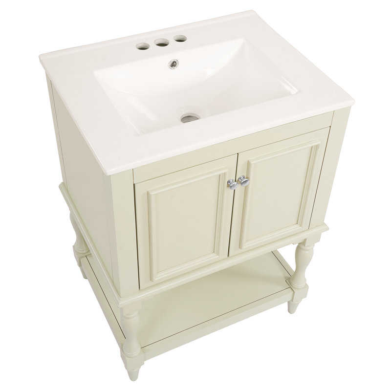 Meuble-lavabo de luxe 24 po avec comptoir en céramique 24 po, Beige