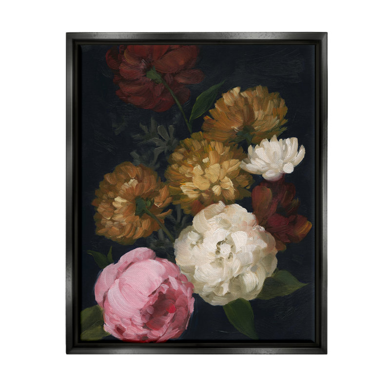Bouquet d'œillets mélangés, Cadre flottant noir de jais, H 21 po x l 17 po