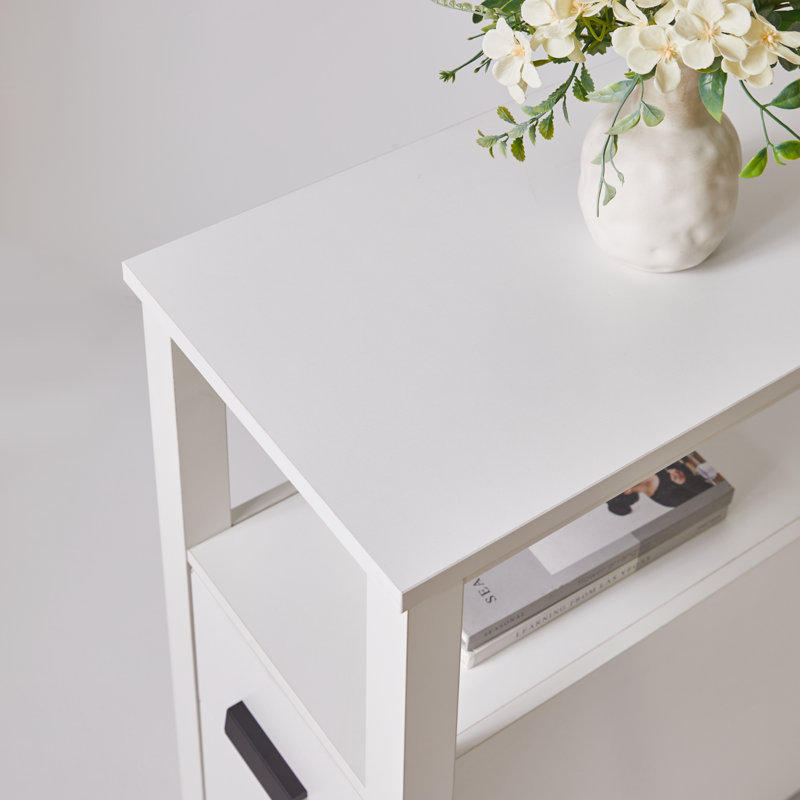 Tables de bout compactes blanches avec espaces de rangement et de chargement, décor rustique moderne pour la maison