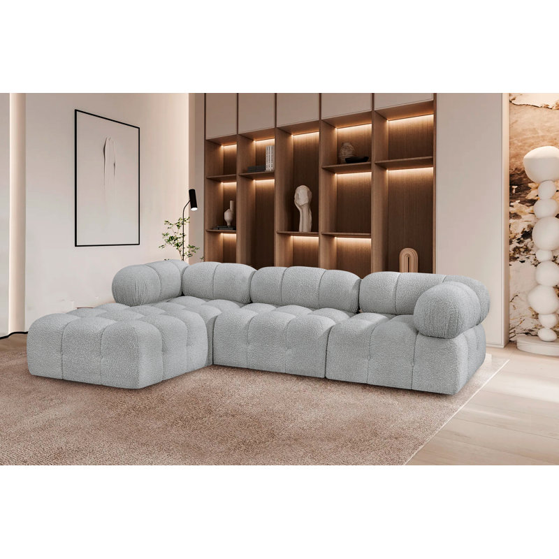 Ames Upholstered Sofa, Grey Boucle Fabric, 1 Armless, 2 Corner, 1 Ottoman