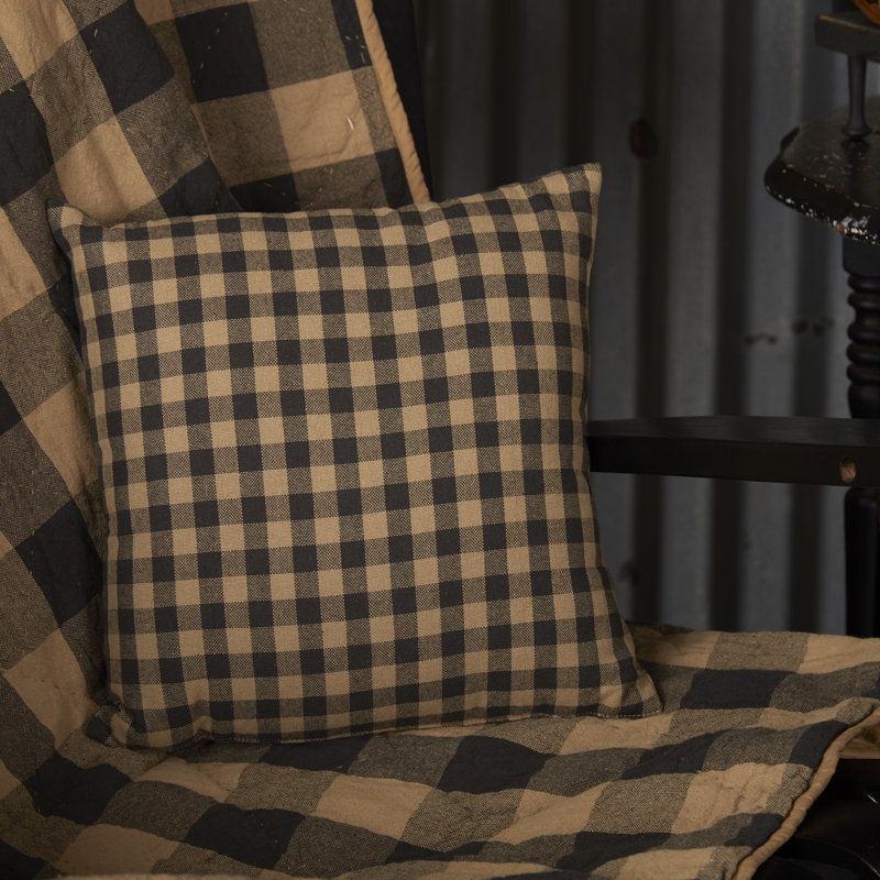 Black Check Cotton Reversible Throw Pillow