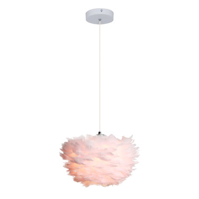 Nolan Unique Drum LED Chandelier Feather Kitchen Island Pendant Pink White Shape