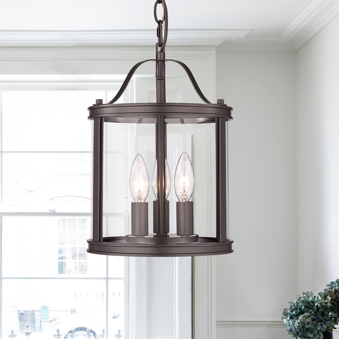 Bella 3 - Light D8.75" Lantern Cylinder Pendant Light with Clear Glass Everly Quinn 