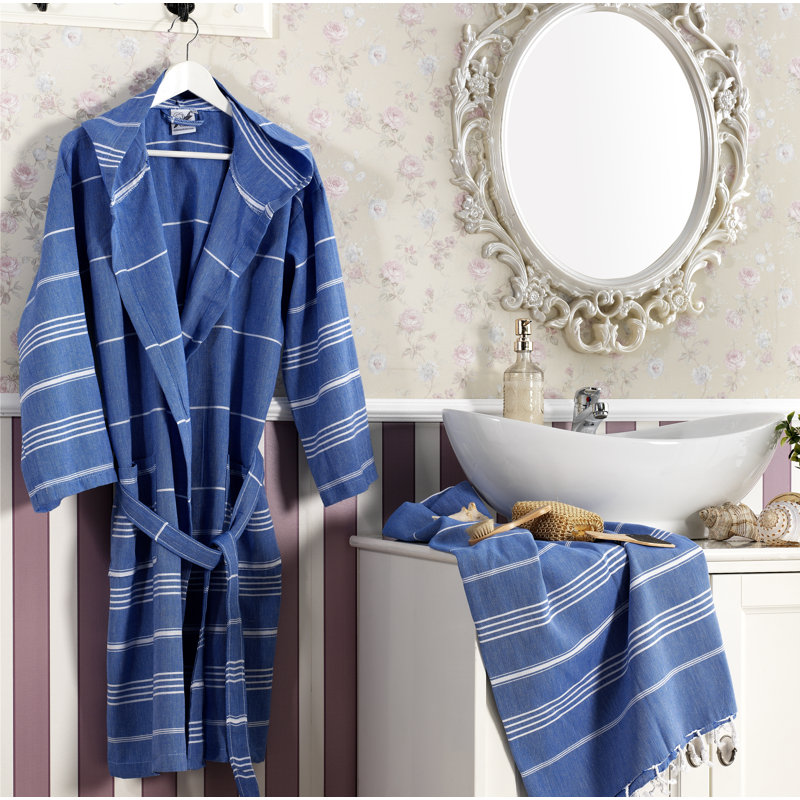 Orinda Simple Weaving Gender Neutral Mid-Calf Bathrobe with Pockets and Hood, Medium