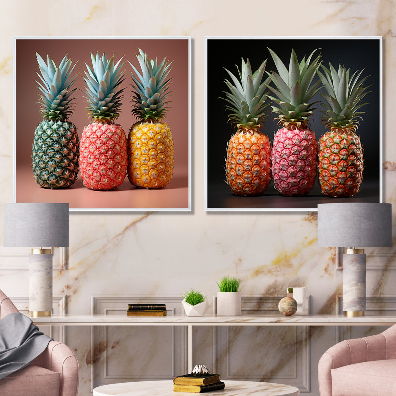 Ensemble de 2 reproductions d'art pastel couleur ananas Delight I - ananas, H 36 po x l 73 po x P 1,5 po