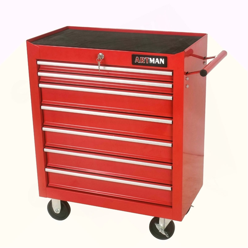 Chariot à outils multifonctionnel avec 7 roulettes - Rouge, Rouge
