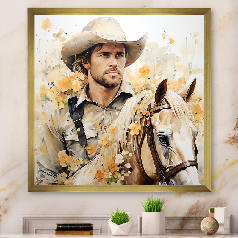 Gold Rush Cowboys Portrait - art mural, Cadre doré simple, H 16 po x l 16 po x P 1 po