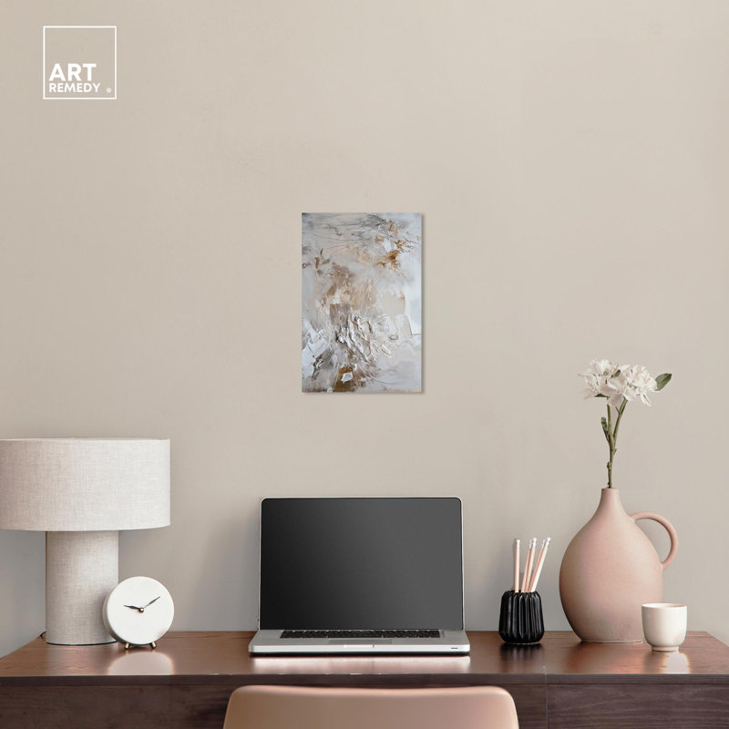 Elegant Gold and White Abstract Canvas Art, 15" x 10"