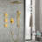Golden Shower System With Head, Hand Shower, Slide Bar, Bodysprays, Arm, Hose, Valve Trim, Lever Handles. Self-cleaning Head For Natural Rainfall Refreshment. Wall Mounted, Brass. 11.87 In. Deep,