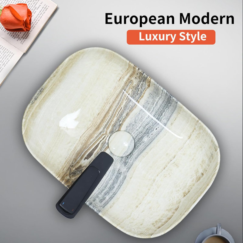 Davivy 18.3"×13" Nordic Marbling Rectangle Bathroom Vessel Sink With Pop Up Drain Ceramic Vessel Sinks
