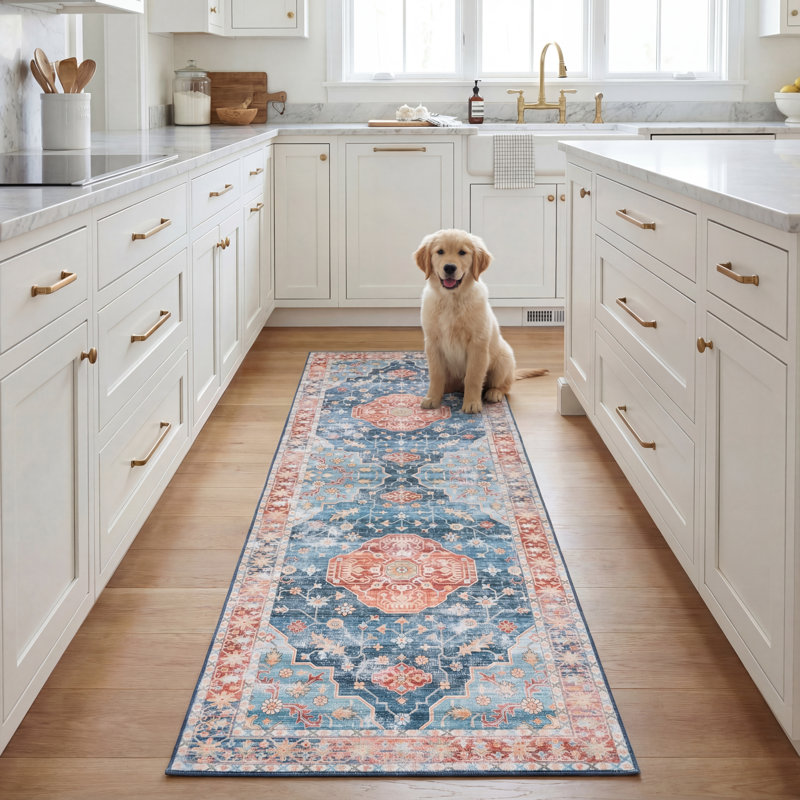 Tapis rouille / bleu Danna Performance, Tapis de couloir 2 pi 6 po x 8 pi