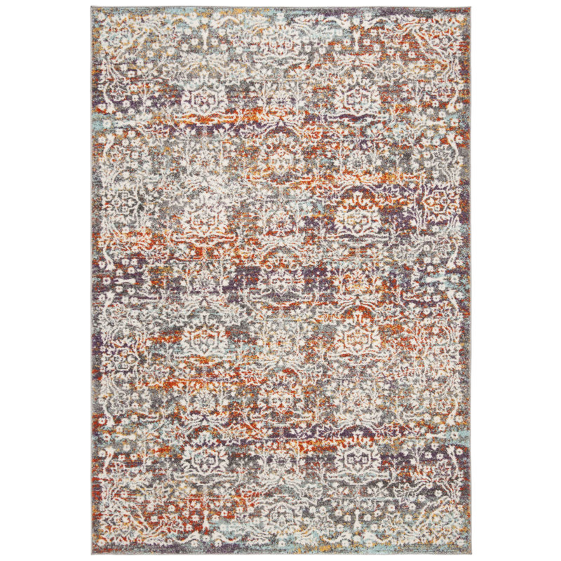 Felty Oriental Light Gray/Light Blue Area Rug, Rectangle 5'1" x 7'6"