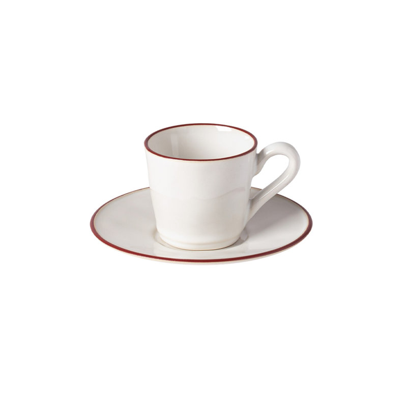 Beja Stoneware Teacup, White/Red