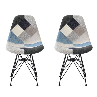 Bohemian Style Geometric Patchwork Dining Chair , 18"d X 21"w 32"h, Iron Legs, Easy Assembly Pattern 2 Chairs, Chromed To Put Together