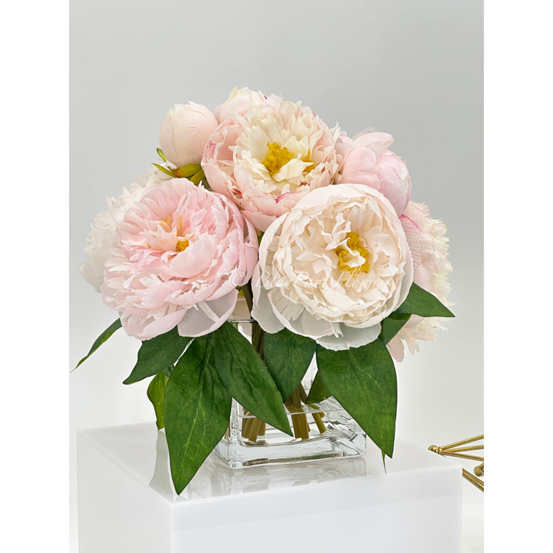 Peony Floral Arrangement, Artificial Faux Centerpiece, Light Pink