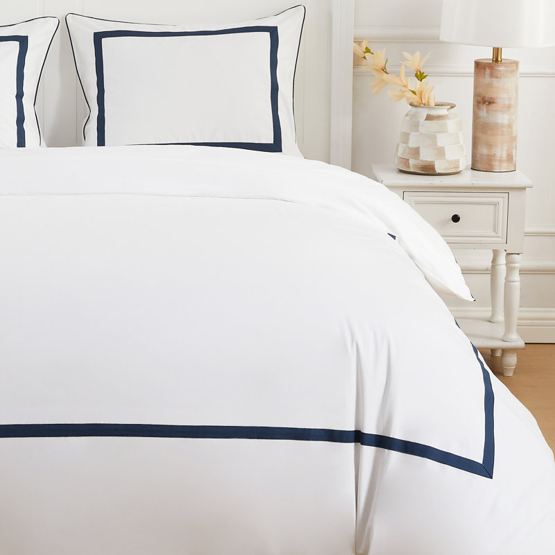 CLASSIC DOUBLE BORDER DUVET SET, Queen Duvet Cover + 2 Standard Shams, Navy