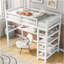 Lit mezzanine simple avec tablettes de rangement et bureau sous le lit, blanc