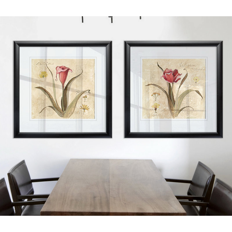 Lys calla rouge - Encadré sous verre acrylique, ensemble de 2, grande décoration murale pour salon, Cadre noir