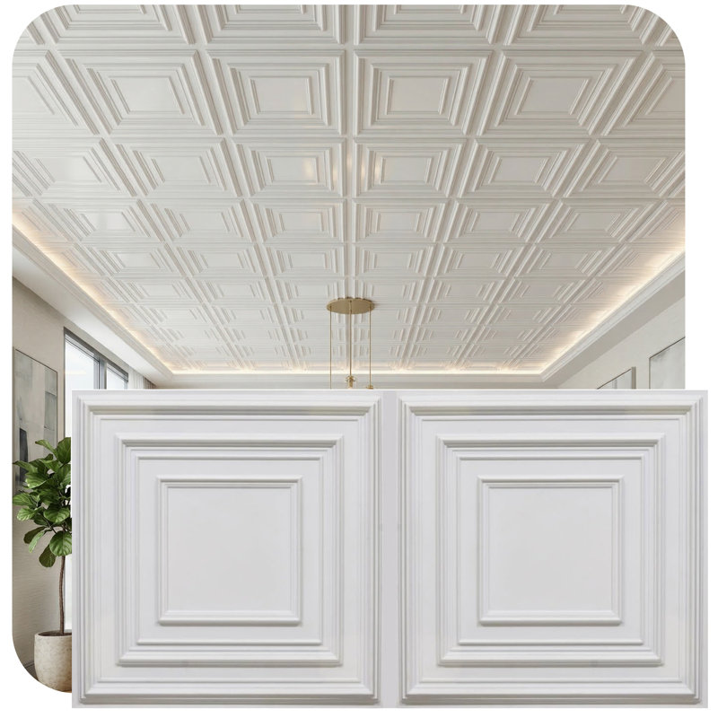 Carreau de plafond en PVC à coller ou à coller Schoolhouse, L 24 po x L 48 po, Blanc mat