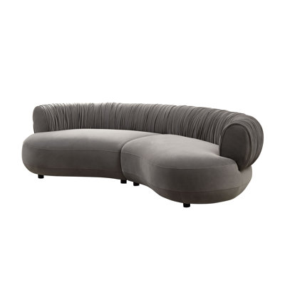 Curved Sectional Sofa, Grey Velvet Upholstered Couch