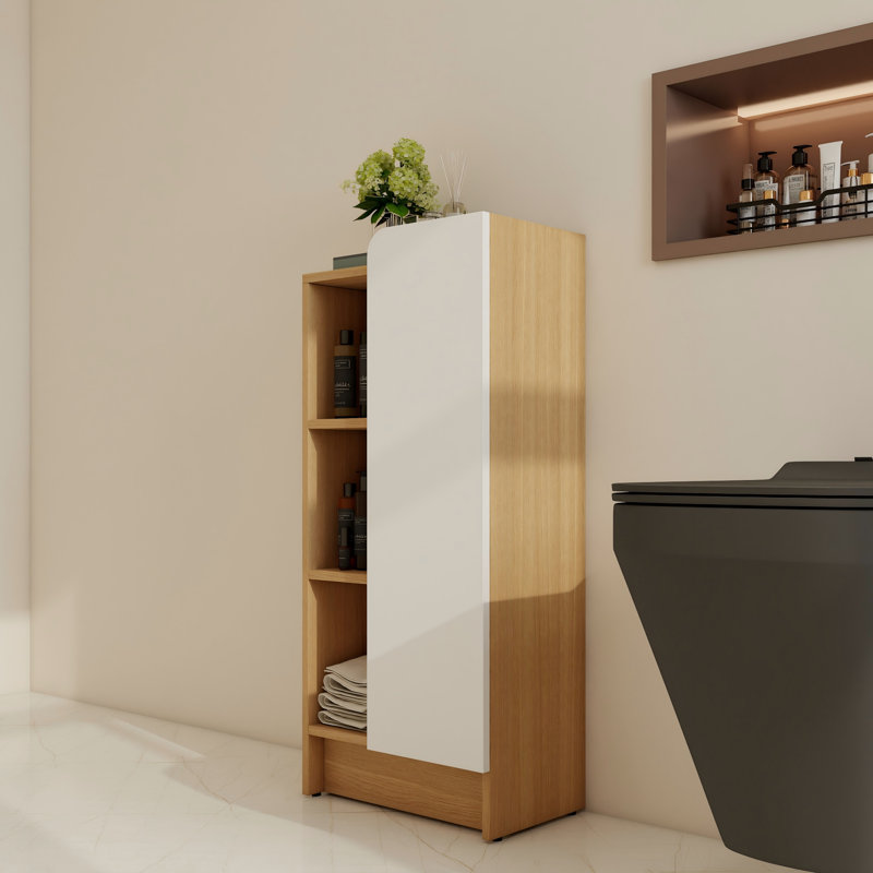 Rangement de salle de bain simple autoportant 16 po avec porte fermée Solf et 4 tablettes