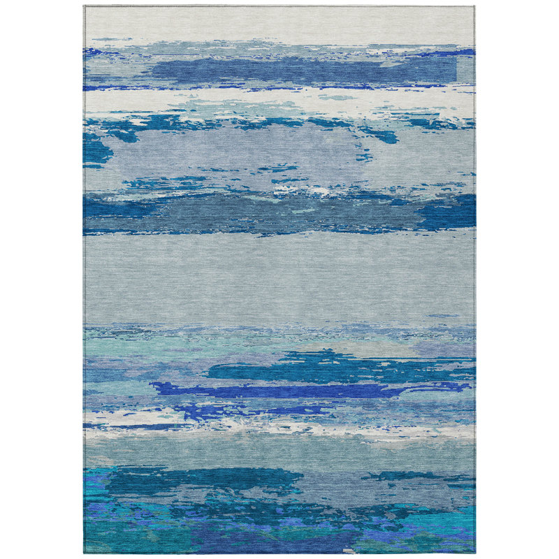 Tapis intérieur lavable abstrait bleu 5 pi x 8 pi