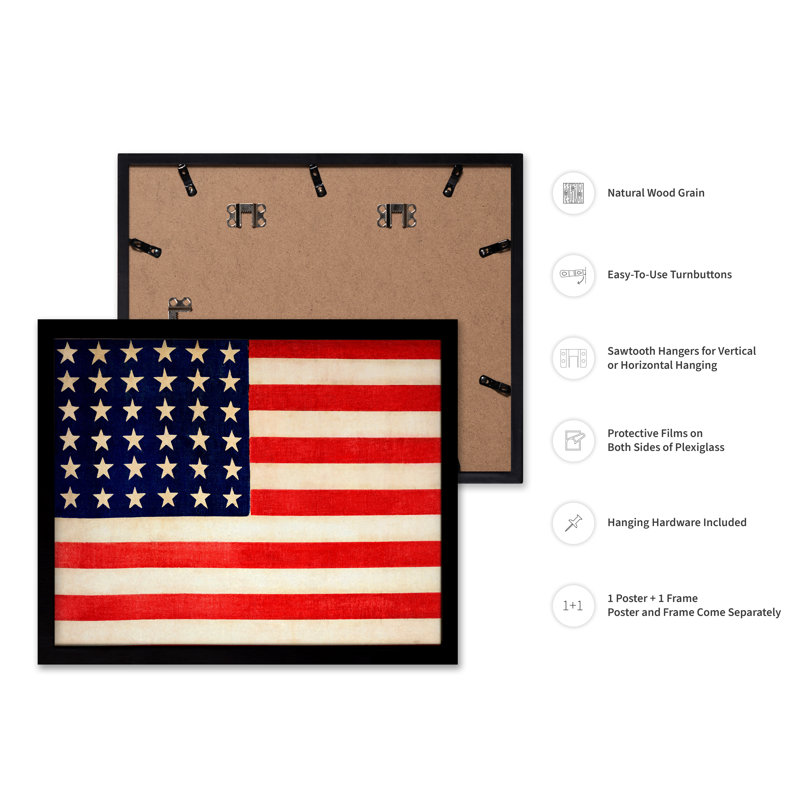 Drapeau des États-Unis, Cadre noir, Affiche, H 11 po x l 14 po