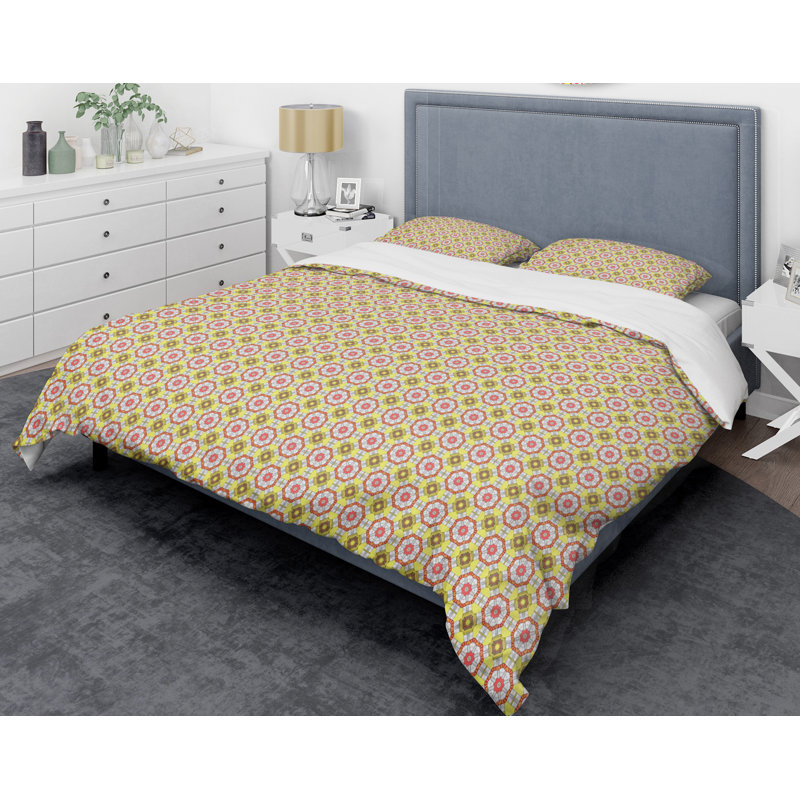 Ensemble de housse de couette abstrait Mid-Century, Housse simple et 1 taie décorative