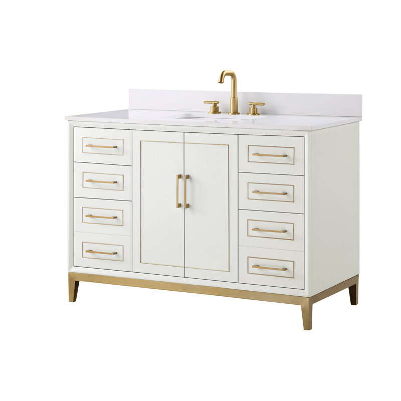 Gracie 48'' Single Bathroom Vanity with Top, White Quartz, Satin White (Cream White)