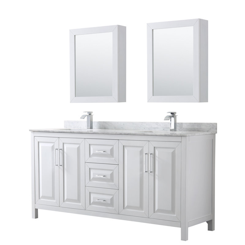 Daria 72'' W Double Vanity, White, Polished Chrome, White Cultured Marble