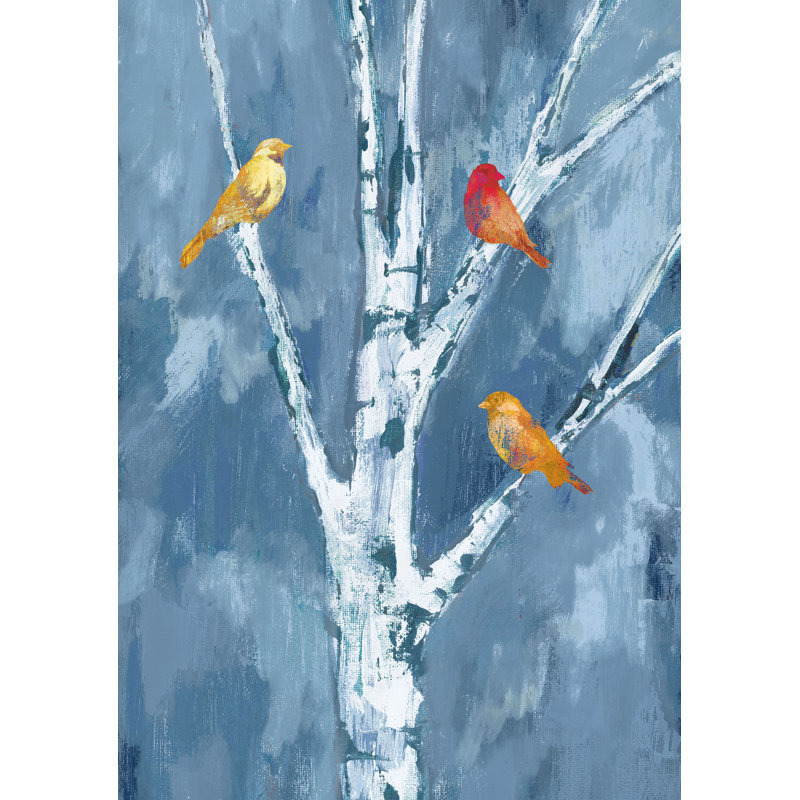 «Jewel Birds In Trees Blue», reproduction sur toile, H 48 po x l 32 po