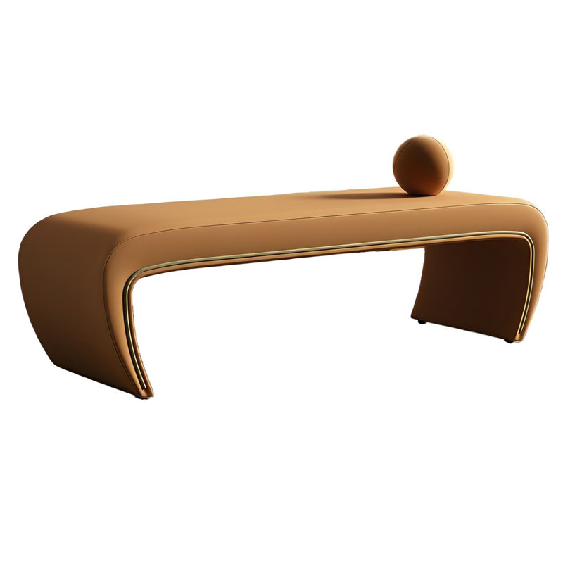 Banc rembourré en cuir Zaakiyah, Orange, H 16,14 po x l 70,86 po x P 18,11 po