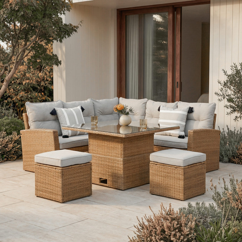 St.Tropez - Garden Corner Sofa In Rattan, Brown , Grey