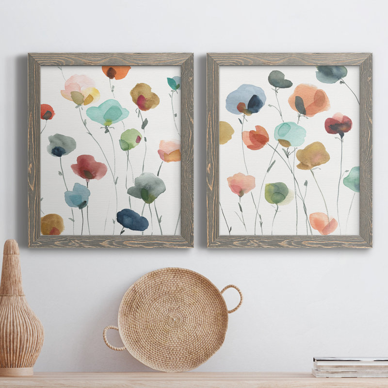 «Lollipop Garden I», ensemble de 2 peintures sur toile encadrées, H 20 po x l 34 po x P 1,5 po, Toile avec cadre gris