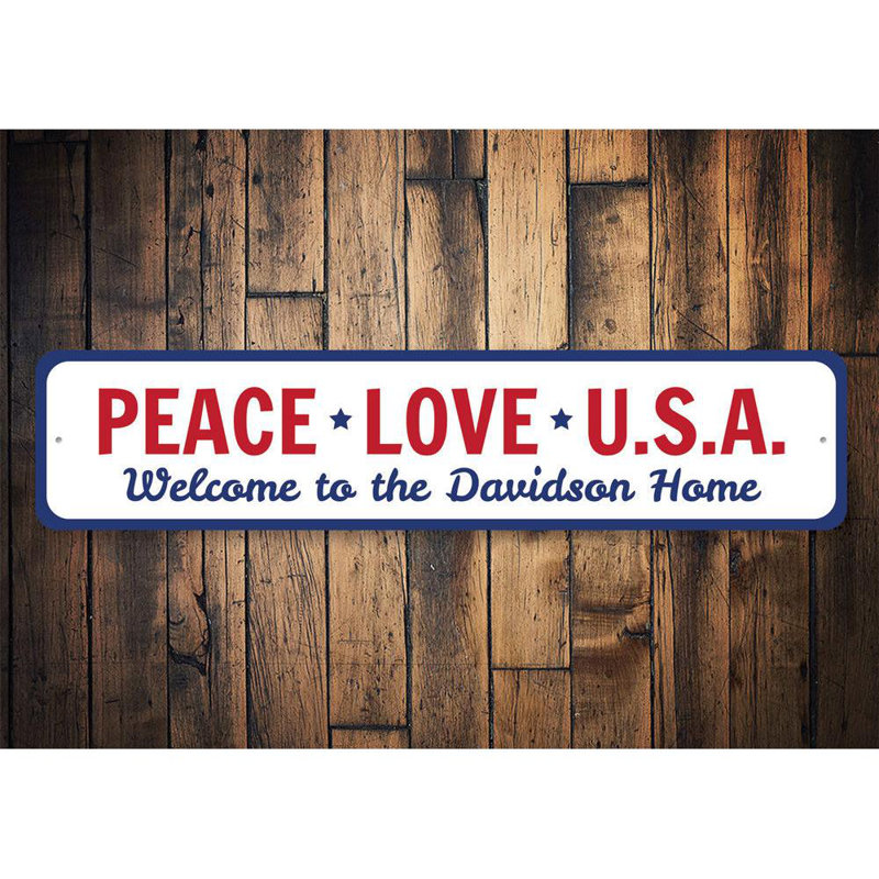Plaque en aluminium Peace Love USA, H 6 po x l 24 po x P 0,063 po