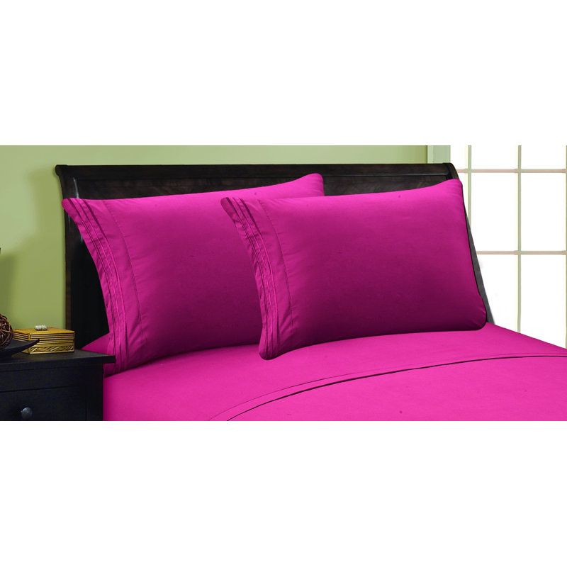  Embossed Stripe Brushed Microfiber Pillowcase Set, Hot Pink, Full/Queen Pillowcase