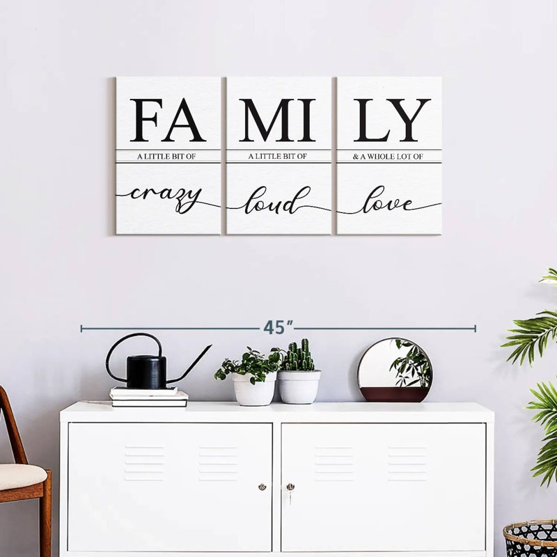«Crazy Loud Love Family» - Toile tendue 3 pièces, H 18 po x l 38 po x P 1,25 po