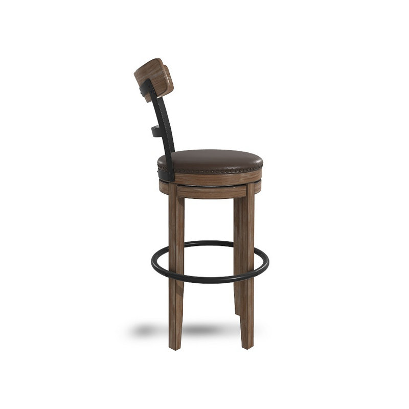Tabouret pivotant en pin, similicuir brun, Tabouret de bar (siège d'une hauteur de 30,50 po)