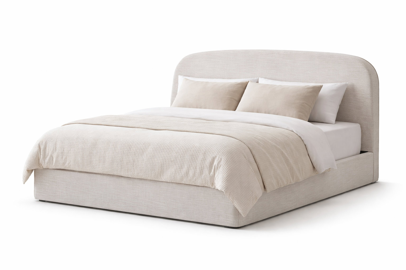 Nordic Upholstered Round Bed, White Linen, Queen