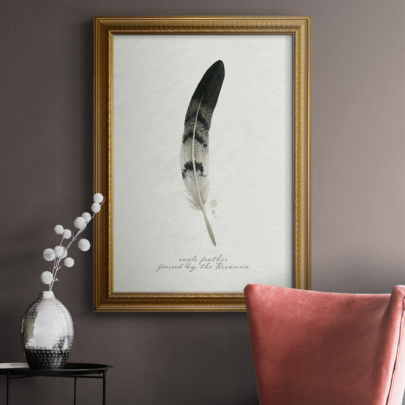 Found Feather I - Toile encadrée de qualité supérieure - prête à être accrochée, L 16 po x H 20 po
