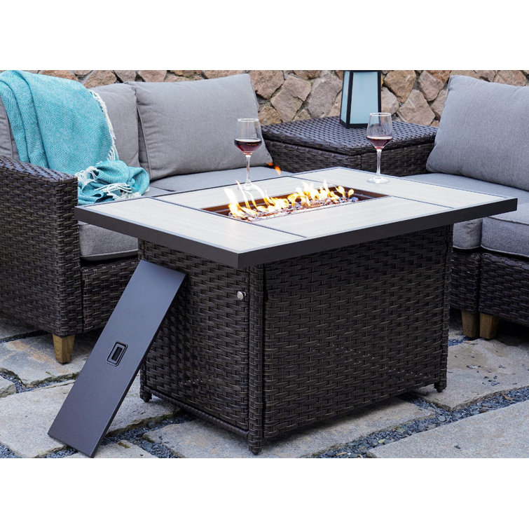 Red Barrel Studio® Outdoor 43 Inch Propane Gas Fire Pit Table, Rectangle Fire Table With Resin Wicker Base, Resin Wicker/Rectangle