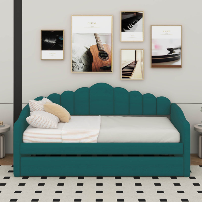 Lit de jour simple rembourré avec couchette, Vert