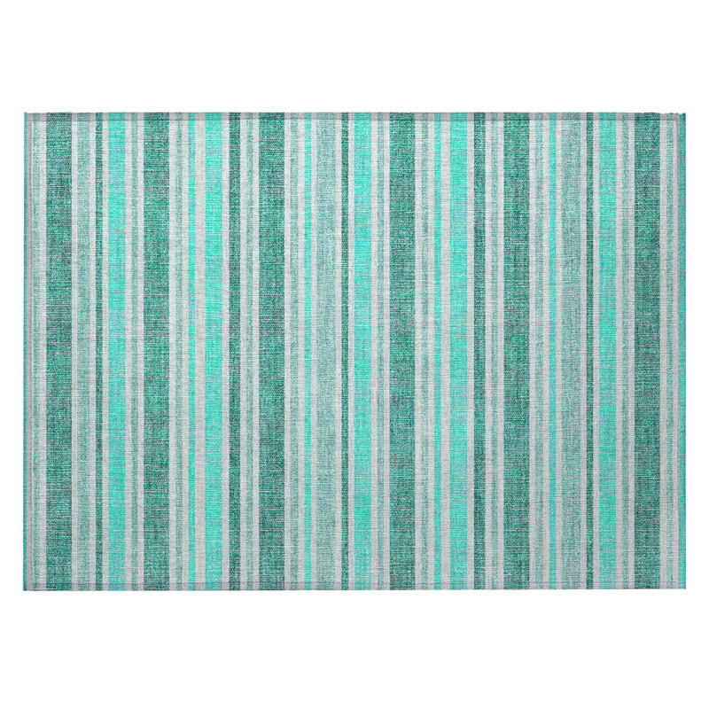 Tapis extérieur lavable antidérapant à rayures turquoise 2 pi x 3 pi