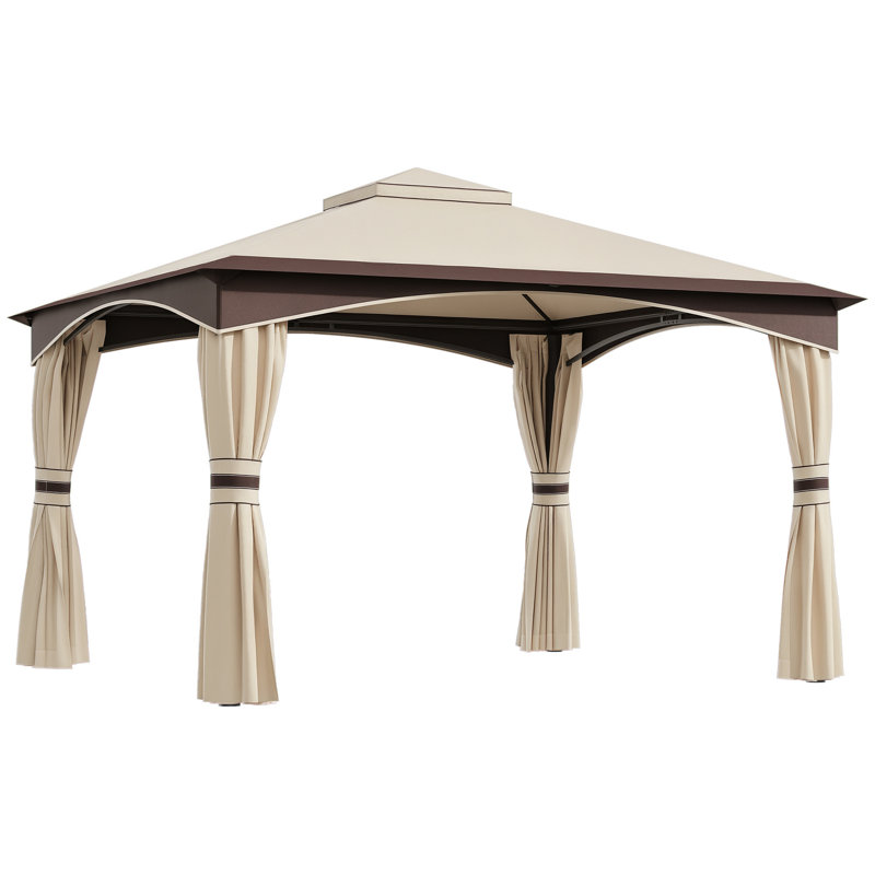 Pavillon de jardin extérieur 10,5 pi x 12 pi avec filets en filet pour l'ombre et la pluie, pavillon de patio avec toit souple à 2 niveaux et structure en acier
