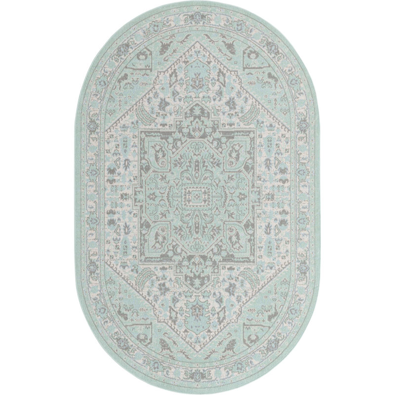Shauntra Oriental Mint Area Rug, Oval 5' x 8'