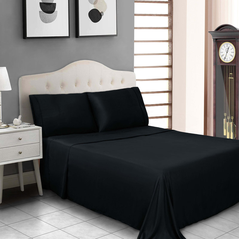 Modal From Beechwood 300 Thread Count Solid Luxury Pillowcase Set, King, Black