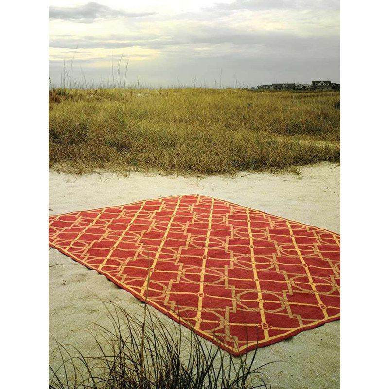 Tapis rouge et or de haute qualité noué à la main, Rectangle 10 pi 3 po x 14 pi 3 po